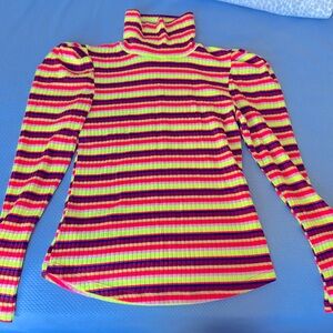 Like new Maeve neon stripe puff-sleeve turtleneck sz M